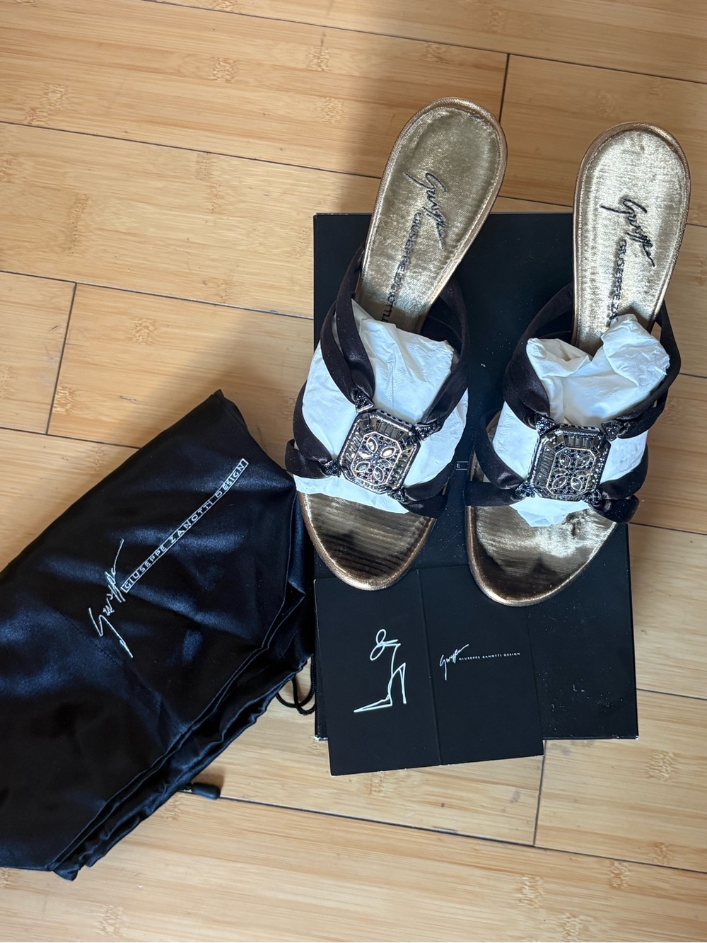 Giuseppe Zanotti Bronze Metallic and Black Embellished Slide Mules